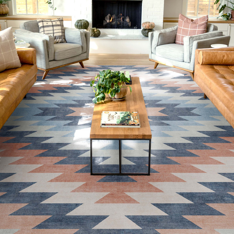 Kehr Albuquerque Southwestern Flatweave Blue Area Rug, Rectangle 7'7" x 9'10"