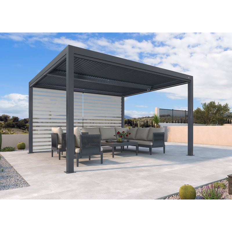 13 pi. L 10 pi. Pergola en aluminium avec abat-jour roulant, 1 côté long