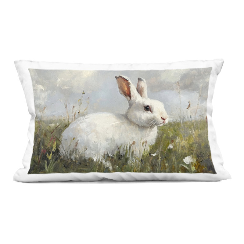 Coussin décoratif imprimé "Wild Bunny Portrait" par Petal Prints Design