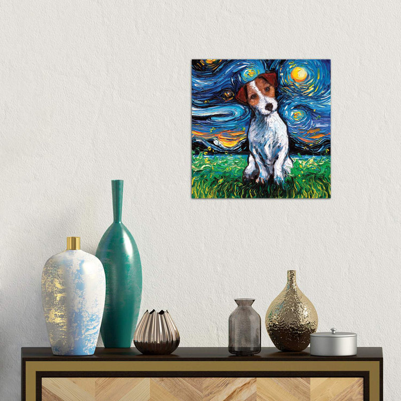 Jack Russel Terrier Night by Aja Trier - Wrapped Canvas Painting, 45.72 cm H x 45.72 cm W x 3.175 cm D