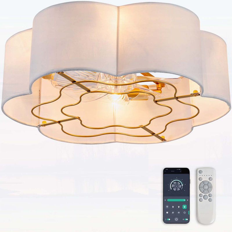 Ventilateur de plafond encastré en tissu de 19 pouces avec conception en nuage, moteur silencieux réversible à six vitesses, application et télécommande, idéal pour les petites chambres et les chambres de bébé