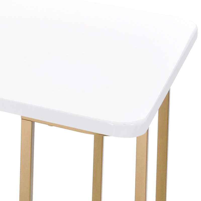 White & Gold Rectangular Table, Open Base, Metal Square Tube Structure, 29" Floor Desk, Frame, Synthetic Wood Surface, 50" Package Depth