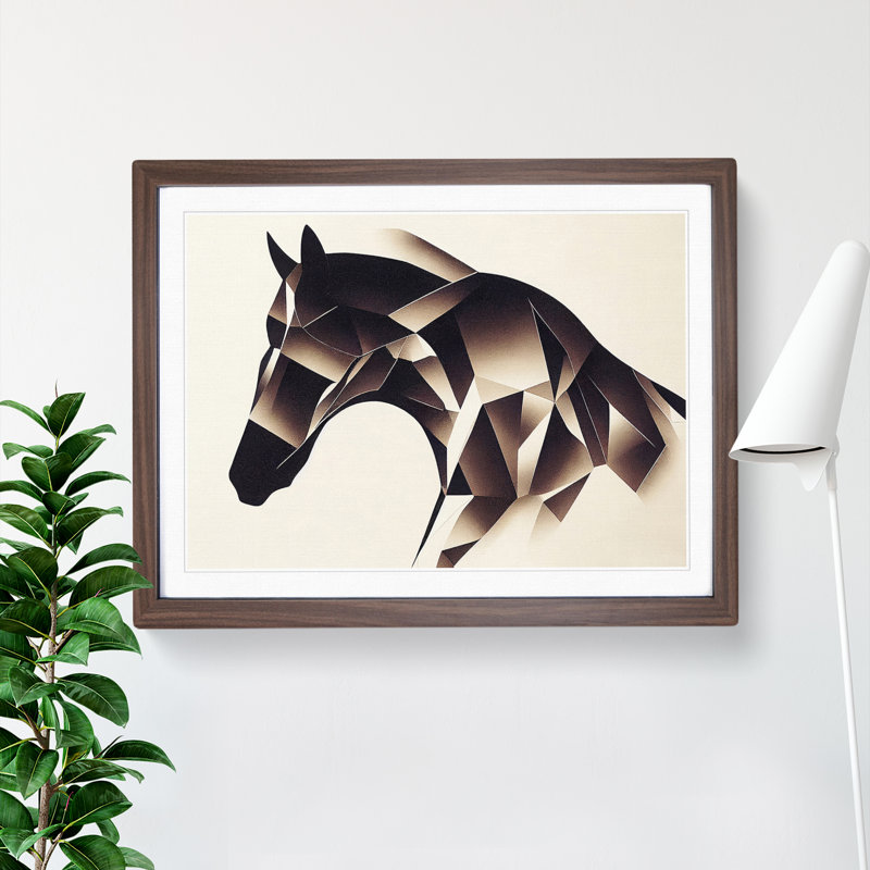 Hopeful Abstract Horse - Single Picture Frame Print, 34cm H x 46cm W x 2cm D, Walnut