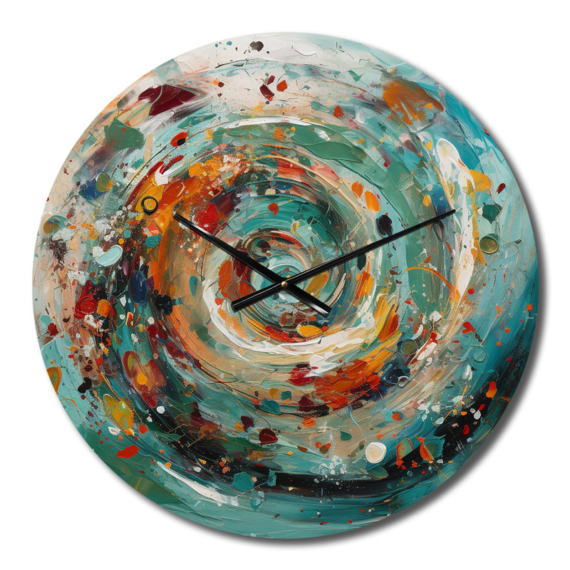 Horloge murale spirale mariage en métal ambre et bleu sarcelle II, Petit