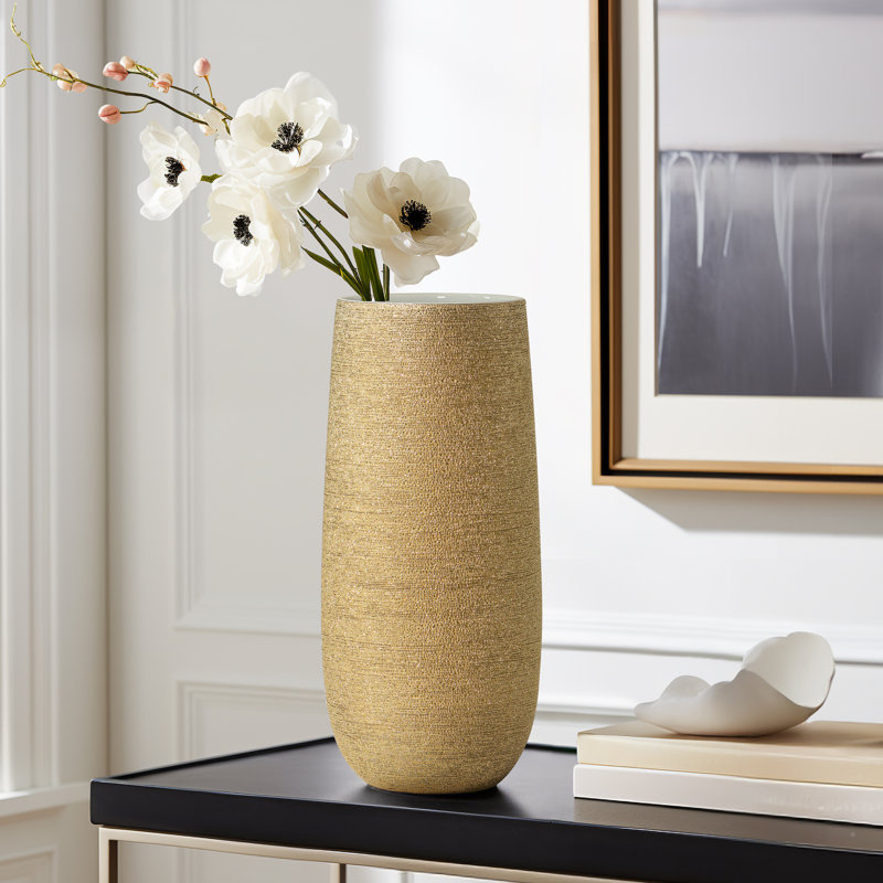 Brava Ceramic Spun Textured Table Vase, 14.5" H x 6.5" W x 6.5" D, Brown