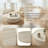 Round Coffee Table, with Fiberglass Travertine Surface & 260 Lbs Capacity, No-Assembly Design & Waterproof Coating, Modern Luxury Style