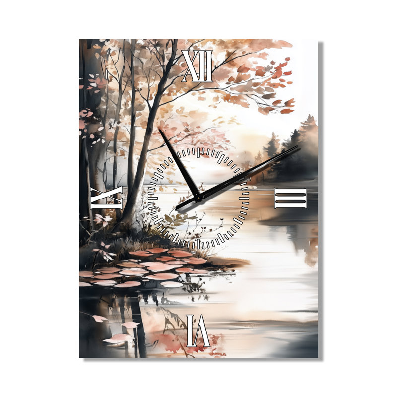 Reflets printaniers au bord du lac I - Horloge murale rustique en métal, H 32 po x l 24 po - Rectangle