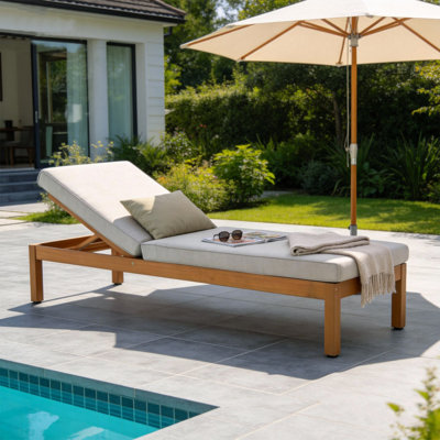 Chaise longue d'extérieur en bois d'eucalyptus massif