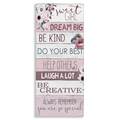 Sweet Girl Inspirational Phrases Soft Pink Florals Stretched Canvas Wall Art By Kim Allen