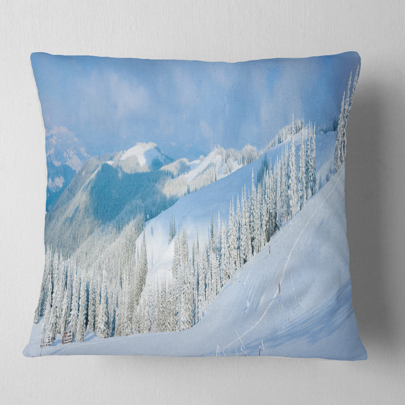 Coussin panoramique avec paysage d'hiver, 18" x 18", Coussin décoratif