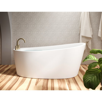 Bria® 6734 Deck Mount Compatible Acrylic Freestanding Whirlpool Chromatherapy Slipper Bath End Drain White With Chrome Drain