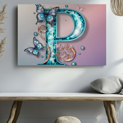 Canvas A Large Elegantly Crafted Letter P Dominates The Scene With Wall Art Its Faceted Aquamarine Gemstone Texture Reflecting A Canvas Wall Art