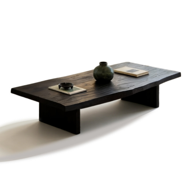 Black Solid wood Rectangle Coffee Table, 55.12"