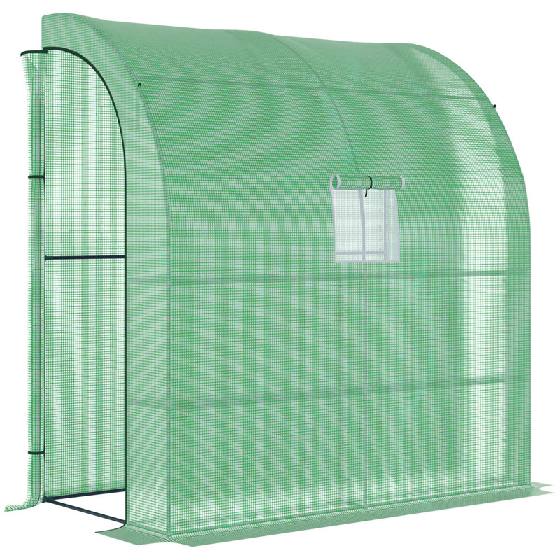 Outsunny 7' X 3' X 7' Lean To Greenhouse, Walk-In Green House, Plant Nursery With 2 Roll-Up Doors And Windows, PE Cover And 3 Wire Shelves