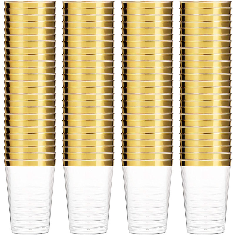 Gobelets en plastique transparents jetables dorés 14 oz