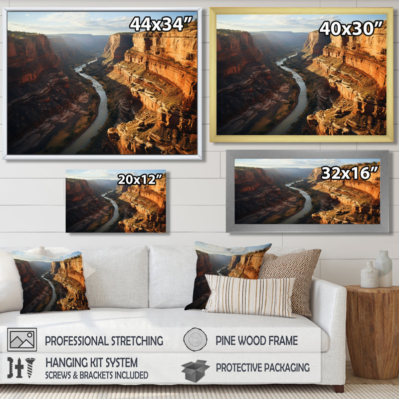 Canyon de Shelly, rivière de montagne de l'Arizona - art mural Canyon, H 16 po x l 32 po x P 1 po, Toile tendue