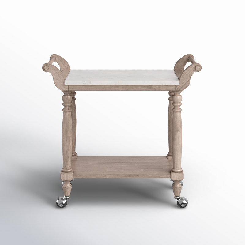 Aberdale Marble Top and Wood Bar Cart, Sandalwood Beige