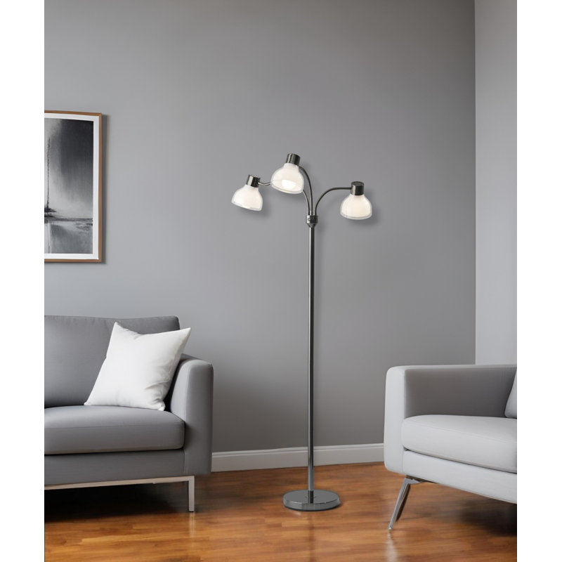 Alexaundrea 69" Three Light Tree Floor Lamp With Bowl Shade, Black, White