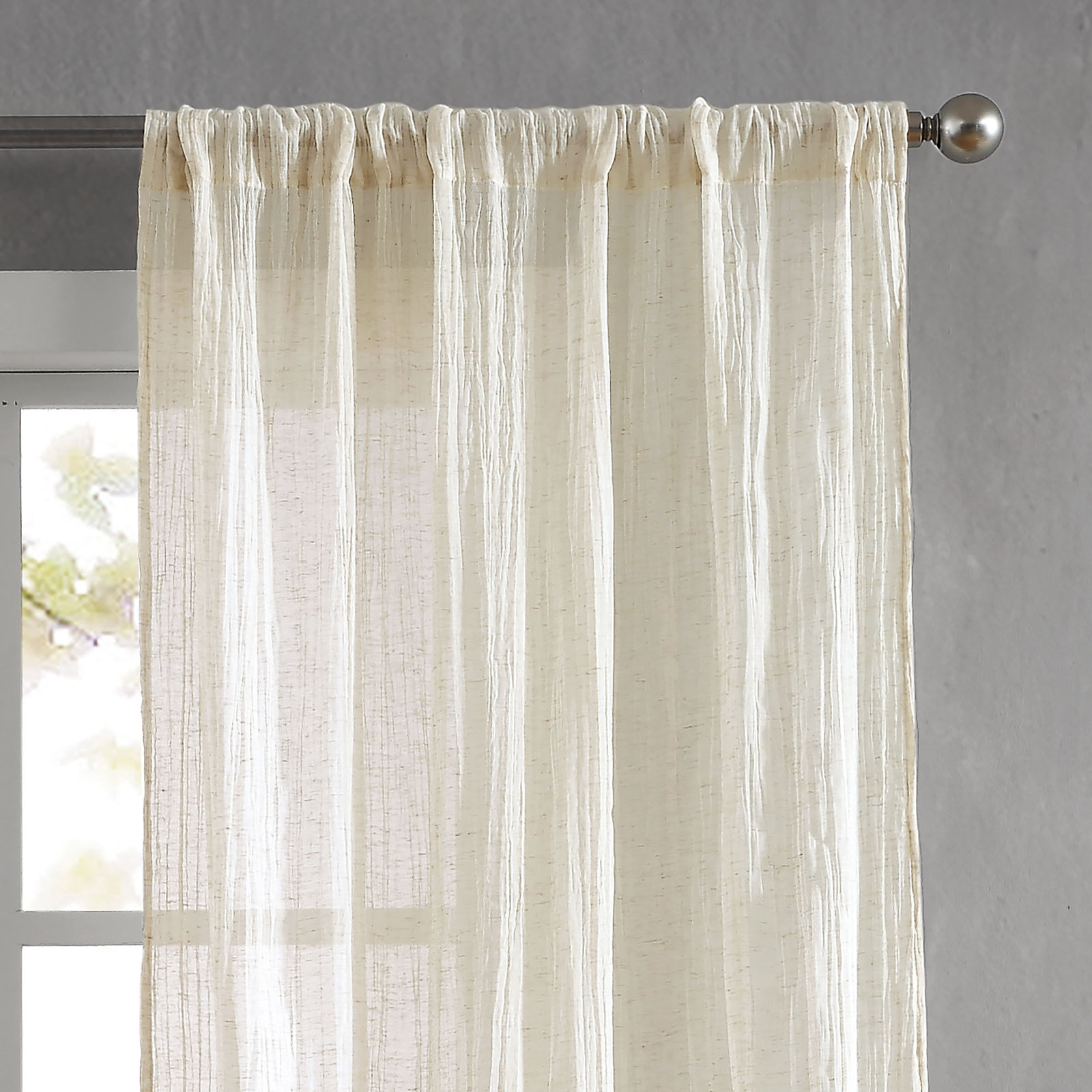 Solid Semi-Sheer Curtain Panels, Natural, 50" W x 108" H