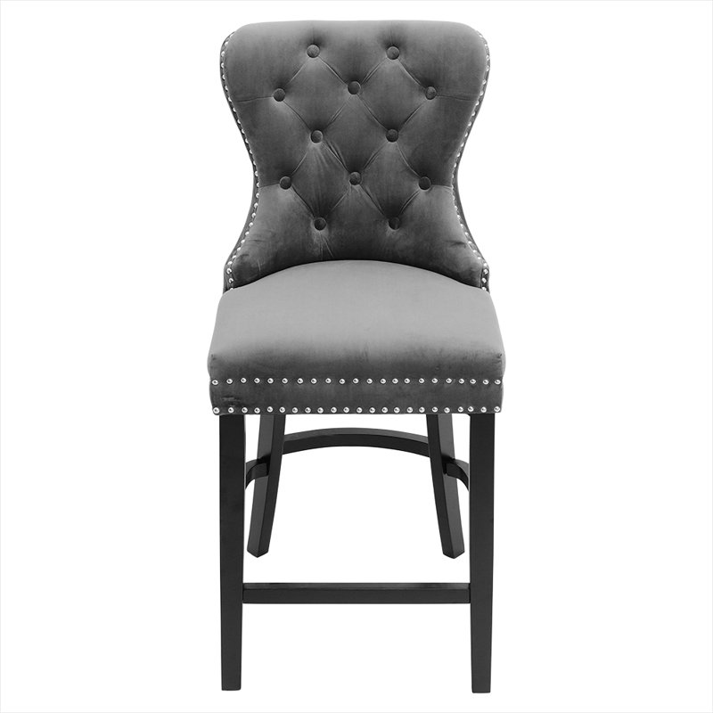 Hemenway Upholstered Counter Stool with Solid Wood Frame, Grey