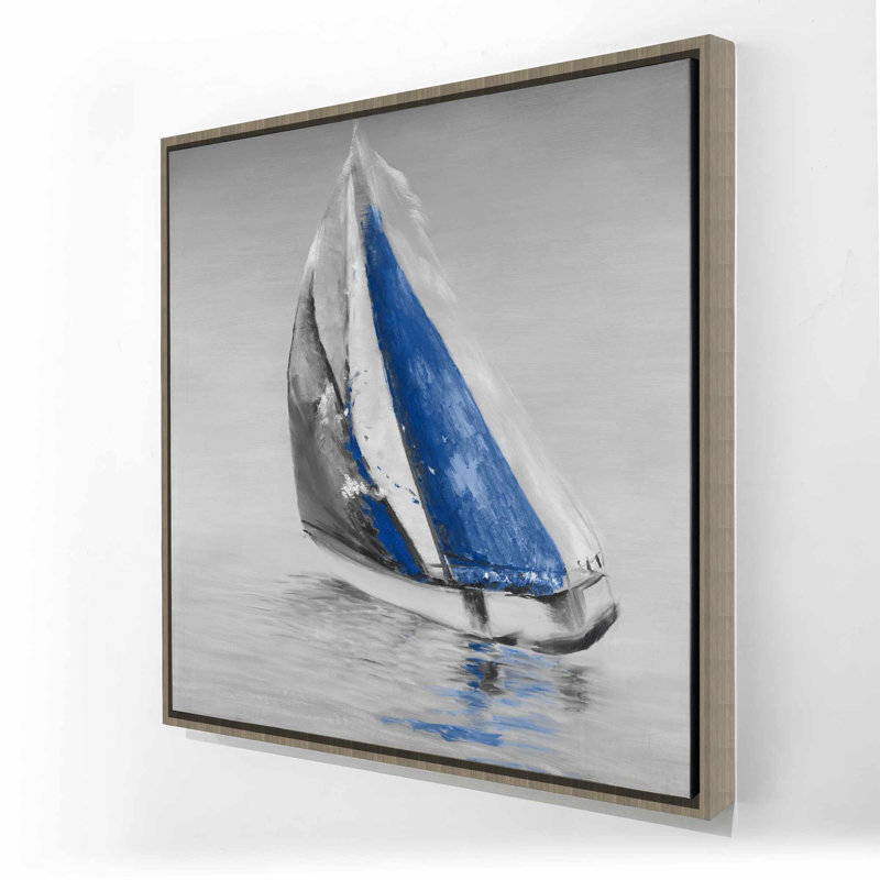 Toile encadrée grise et bleue avec bateau à voile | Mer, Bleu / blanc / gris