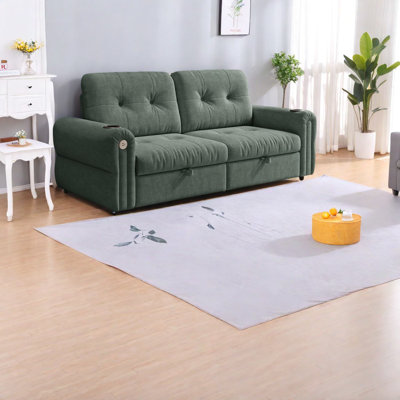 Sleek Multi-functional Sofa, Green Chenille Upholstery For Modern Living