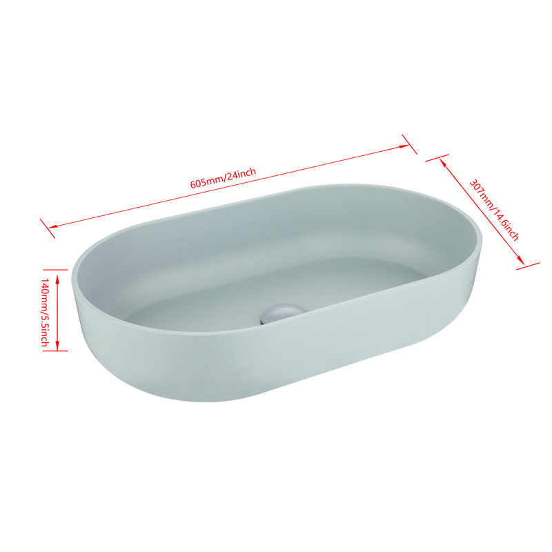 24 In. Rectangular Bathroom Vessel Lavatory Basin - Blue Abs, Above-Counter Setup, , Fade-, Efficient Drain Oval 24"X14" Sink Smooth Material, To Scratching And Fading, Rapid Water Drainage