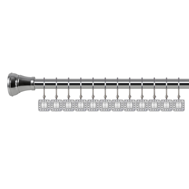 Chrome Double Shower Curtain Hooks with Crystal Design, Set of 12