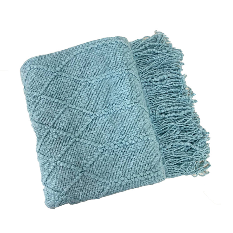 Irregular Rhombus Knitted Throw Blanket, Aqua