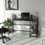 Bureau d'étude moderne et industriel avec plateau 100% verre trempé, 29,5 x 23,6 x 47,2 pouces | Structure en métal robuste, nombreuses tablettes, fixation murale, couleur noir et fumée | Parfait pour le bureau personnel, design élégant et fonctionnel-1367928988