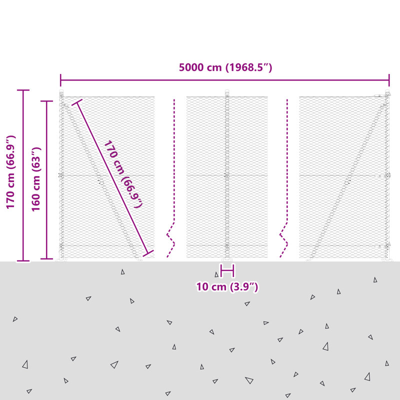 Vidaxl Hexagon Fence Steel, Grey, 160cm H x 5000cm W