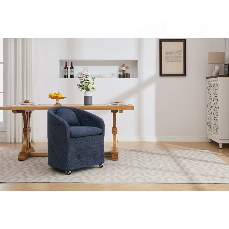 Ensemble de 1 fauteuil de salle à manger en chenille avec coussin de dossier et roues universelles, Bleu
