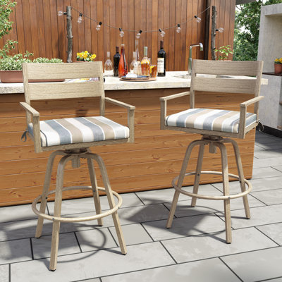 Tabourets de bar pivotants en aluminium avec coussin Sunbrella
