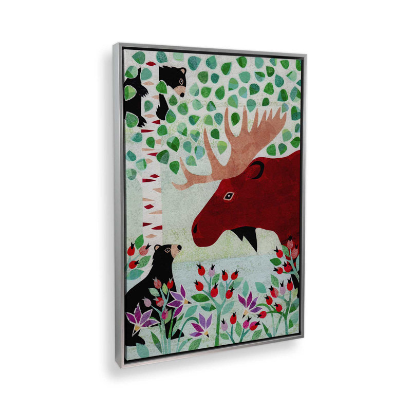 «Wilderness Collage I» par Kim Conway, reproduction d'art sur toile, Argent argent, Floater Framed Print without Mat Canvas