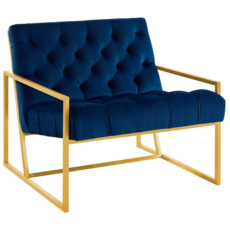 Chaise d'appoint rembourrée en acier inoxydable, Velours, Bleu marine
