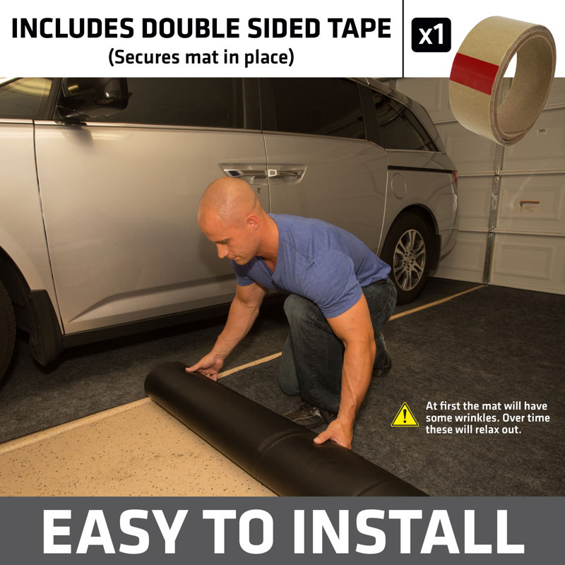 Charcoal 20' x 7'4" Waterproof Garage Floor Mat with Double Sided Tape