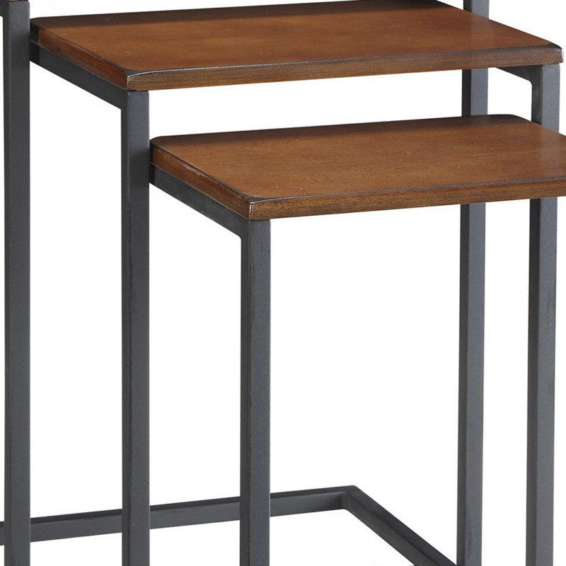 Ensemble contemporain de trois tables gigognes brunes et noires, Brown