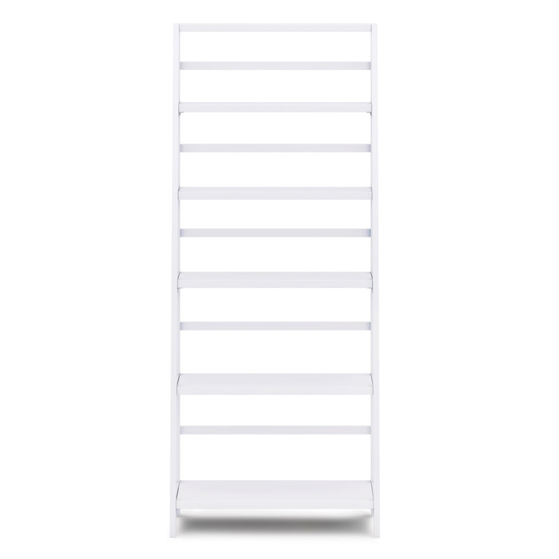 White Solid Wood 72" Ladder Bookcase