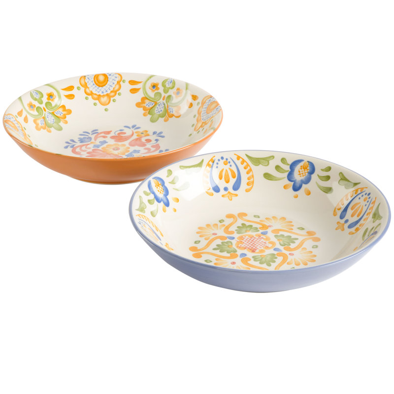 Hand Painted Dinnerware Set, 2-Piece Dinner Bowl Set (8.9"), Assorted