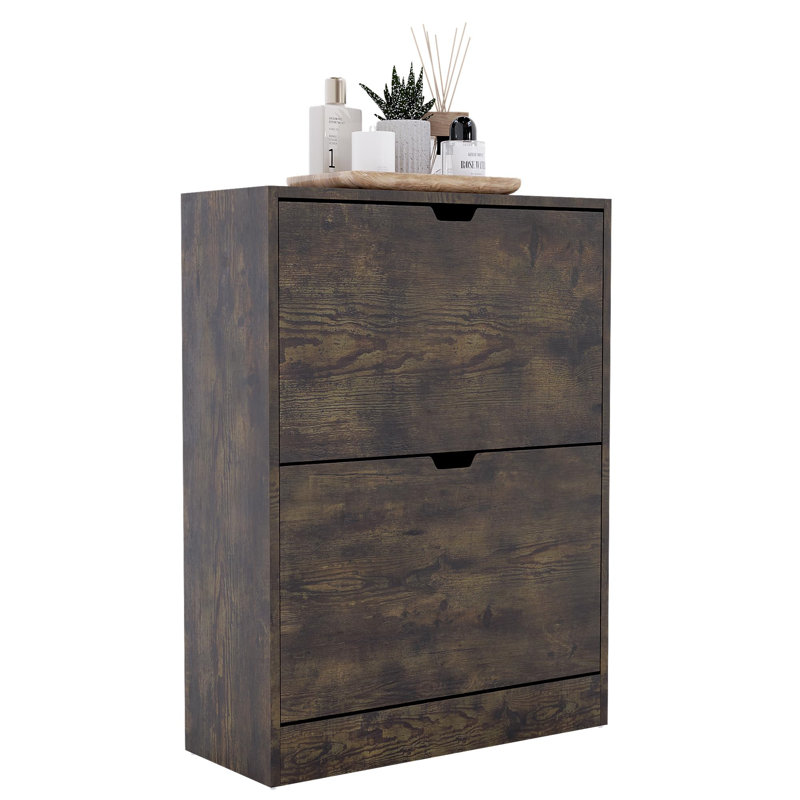 12 Pair Shoe Storage Cabinet, Dark Wood