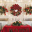 Holiday Wreath with Red and Gold Leaves, Ornaments, Pinecones and Velvet Bows