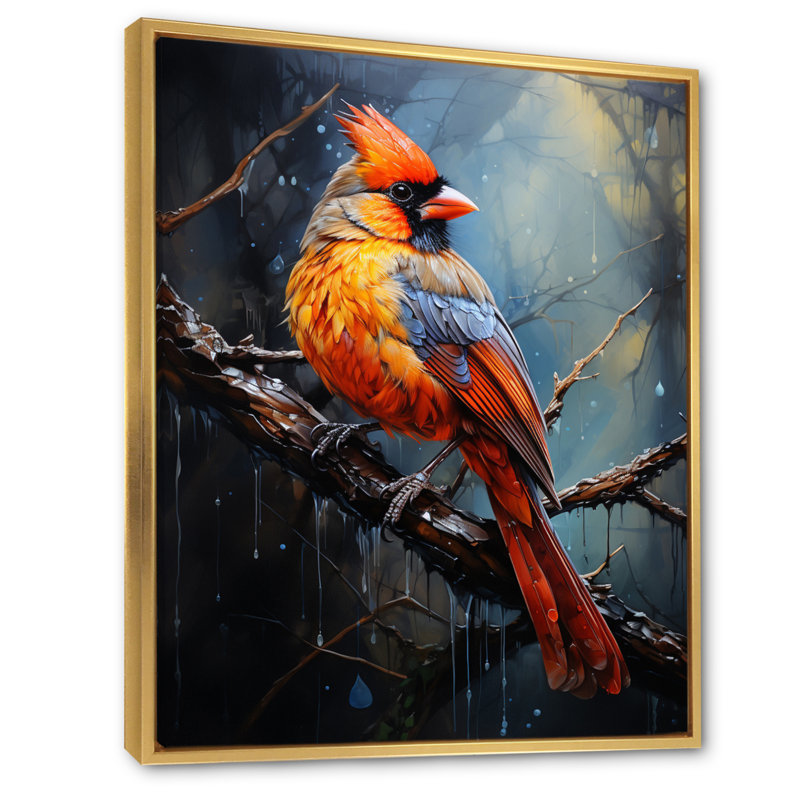 Animal écarlate Cardinal brillant - imprimé, H 20 po x l 12 po x P 1 po, Cadre flottant doré