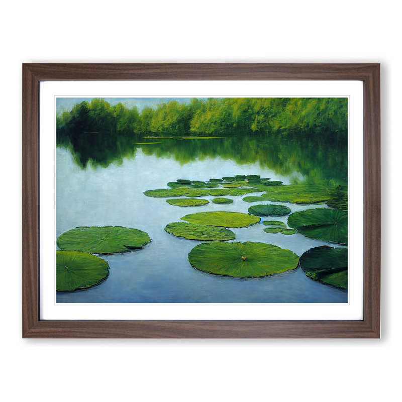 Lush Water Lily Pond - Single Picture Frame Painting, Walnut, 46cm H x 64cm W x 2cm D