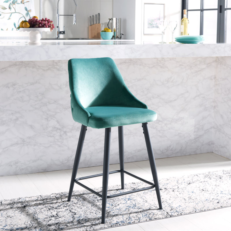 Kelsey Upholstered Counter Stool with Metal Frame, Seafoam