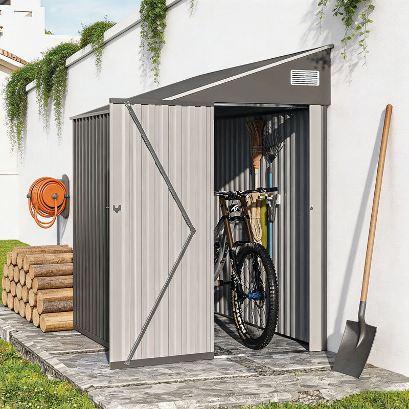 4 ft. W X 8 ft. D Metal Lean-To Storage Shed, Dark Gray