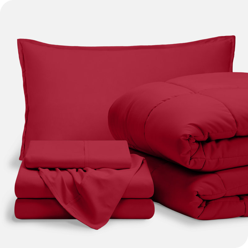 Lit dans un sac en microfibre 1800 de qualité supérieure 1800, Rouge / rouge, Édredon simple + 4 pièces supplémentaires