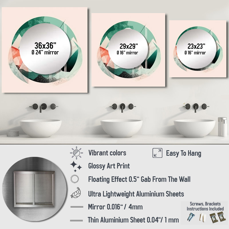 Lakeisa - Miroir géométrique carré pour décoration murale, 23 po x 23 po