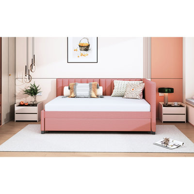 Yellow Linen Daybed With Trundle, No Box Spring Needed, Robust And Particle Board Construction For Stability Versatile Trundle Feature, Spring, Wood Frame Different Home Styles