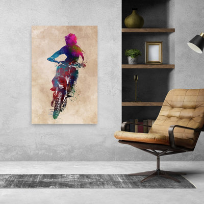 Motocross action aquarelle, art mural contemporain