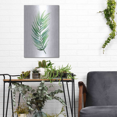 «Sans attache palm I» par Grace Popp, art mural en métal, 16 po x 24 po